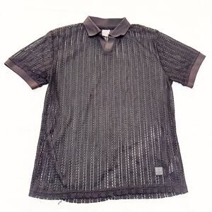 Saints Studio Paris Black Mesh See-Through Lace Polo Style Top Size Small